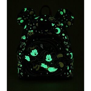 NEW! Loungefly‎ Disney Mickey & Minnie Halloween Ears Glow-in-the-Dark Backpack